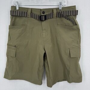 Orvis Tech Cargo Shorts Mens 32 Olive Green Nylon Stretch Utility Outdoor Belt